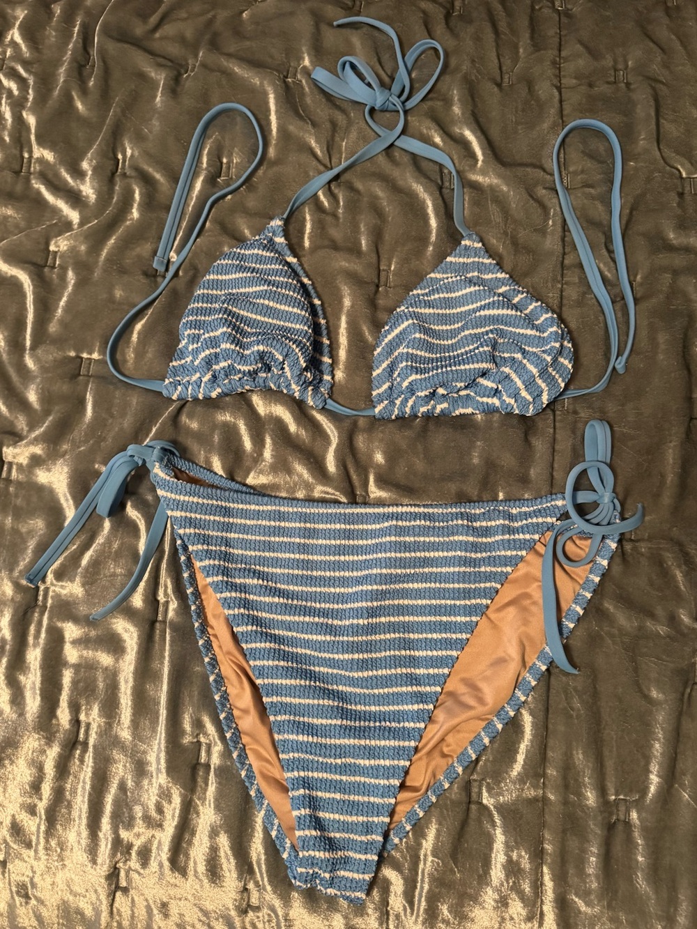 Blue and White Striped Triangle Bikini Set- Shade and Shore